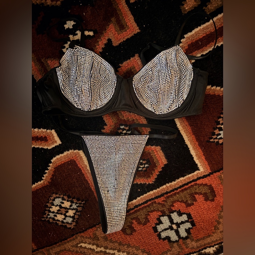 Club Exx | 2 piece bra + thong, large | bedazzling sexy lingerie set